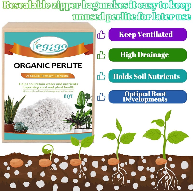 Legigo 8 Quarts Organic Horticultural Perlite for Plants Indoor- Natural Horticultural Soil Additive Conditioner Mix for Improves Drainage, Ventilation and Root Growth - Image 2
